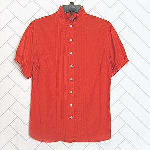 Land's End Pleat Front Silk Blouse Crimson Orange